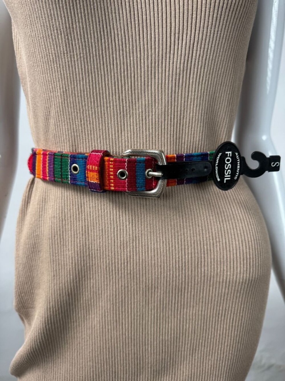 Fossil Multicolor Leather Belt With Silver Buckle Small Size S